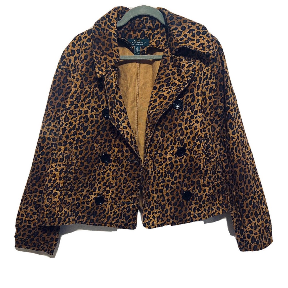 Ralph Lauren Jeans Co LRL Denim Jacket Cheetah Leopard Women’s Large 100% Cotton